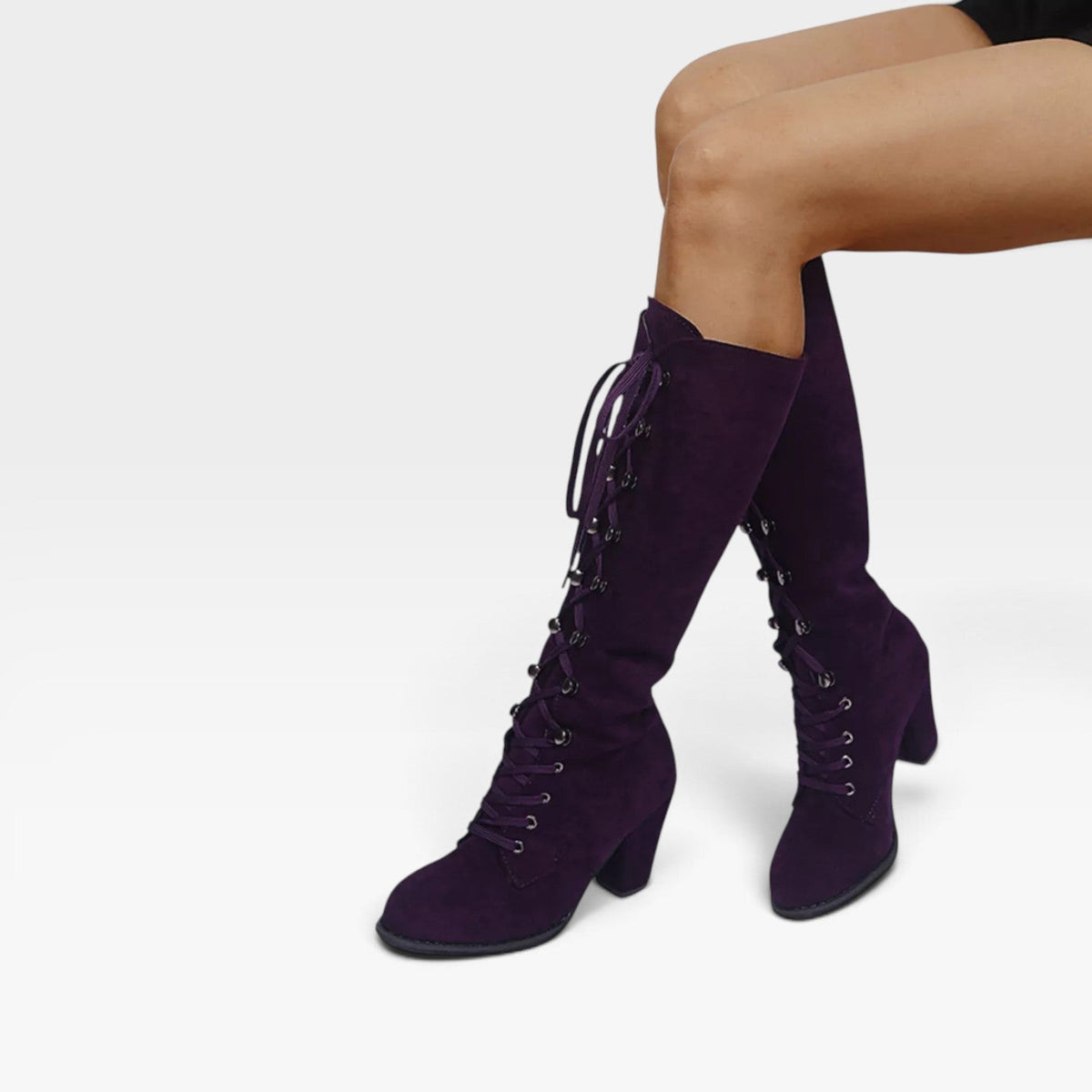 Botas de tacón cuadrado con cordones para mujer
