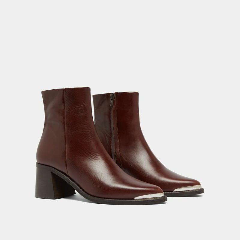 Botas de Tacón Bloque de Cuero de Vaca Burgundy para Mujer
