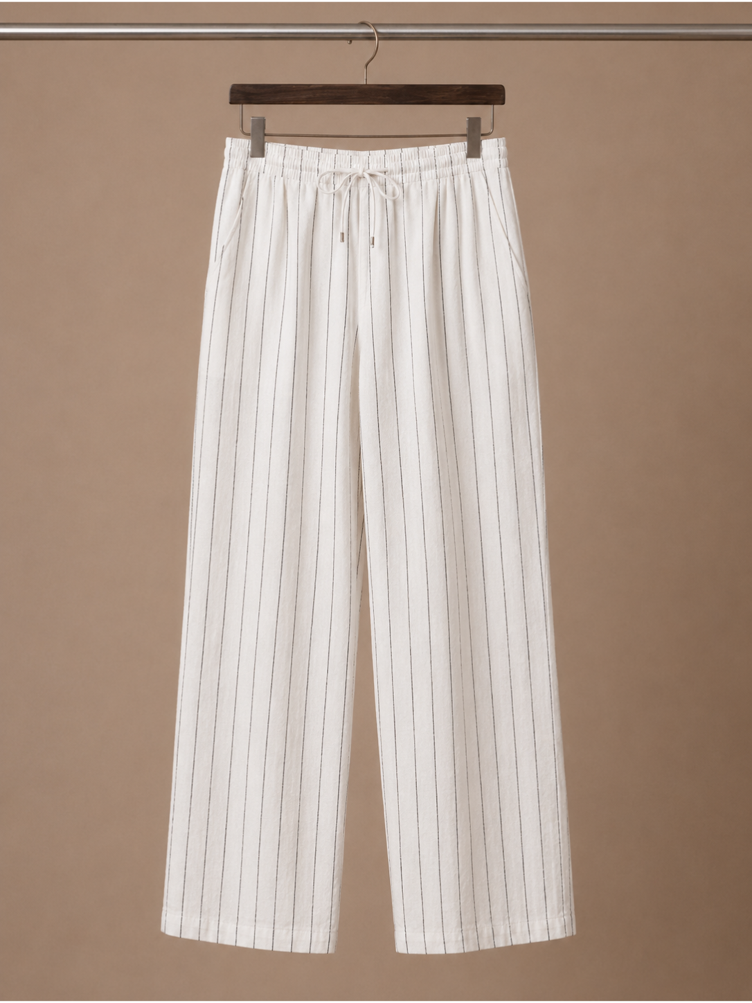 Pantalones de Lino con Cintura Ajustable para Hombre – Corte Casual a Rayas | Areleon