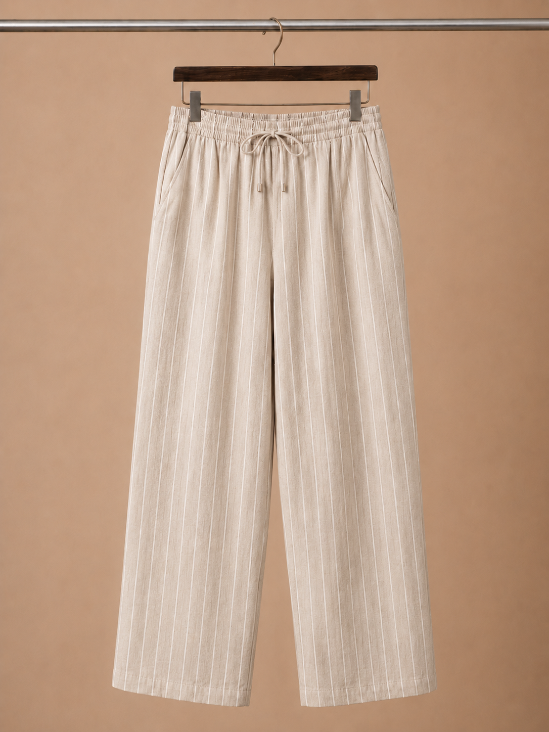 Pantalones de Lino con Cintura Ajustable para Hombre – Corte Casual a Rayas | Areleon