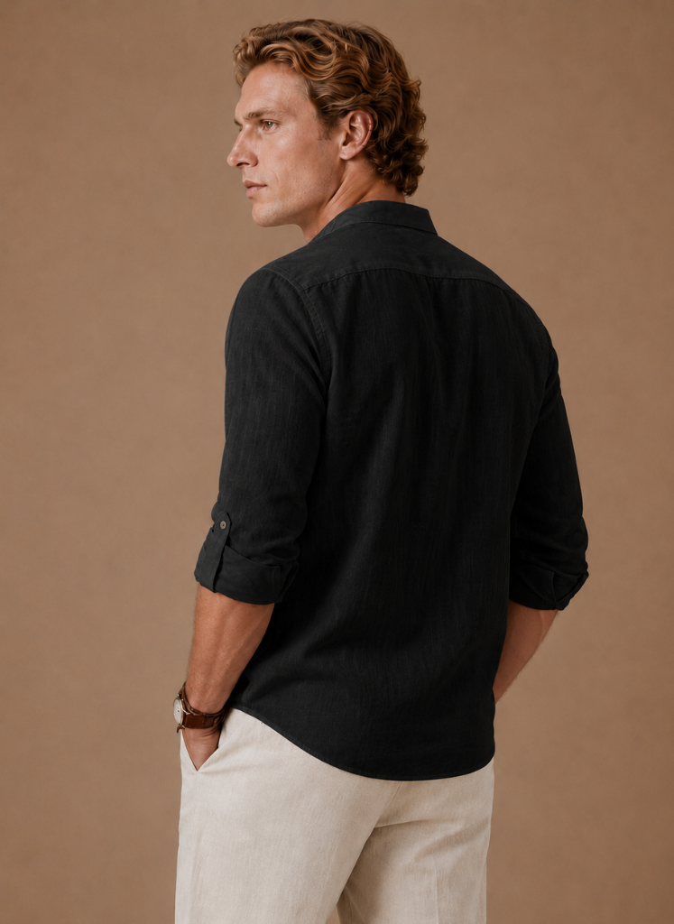 Camisa de Lino con Cuello Abierto para Hombre – Corte Casual Relajado | Areleon