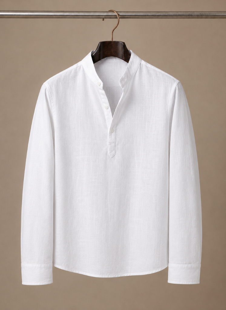 Camisa de Lino con Cuello Abierto para Hombre – Corte Casual Relajado | Areleon