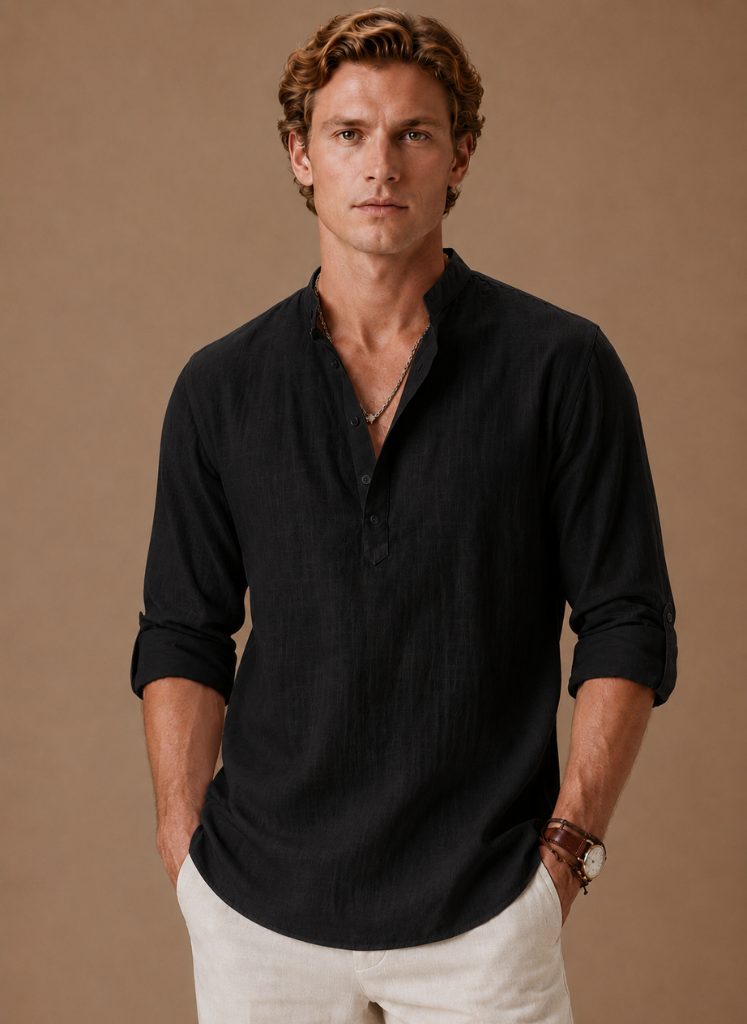 Camisa de Lino con Cuello Abierto para Hombre – Corte Casual Relajado | Areleon