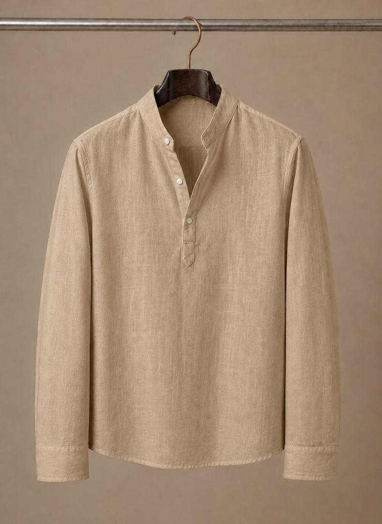 Camisa de Lino con Cuello Abierto para Hombre – Corte Casual Relajado | Areleon