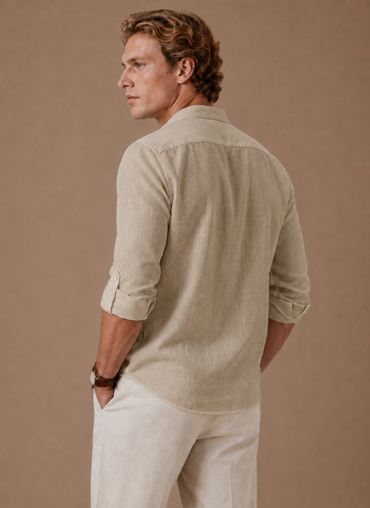 Camisa de Lino con Cuello Abierto para Hombre – Corte Casual Relajado | Areleon