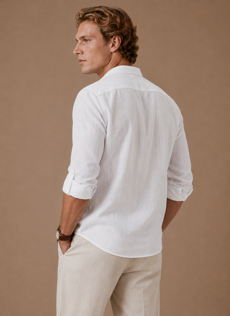 Camisa de Lino con Cuello Abierto para Hombre – Corte Casual Relajado | Areleon