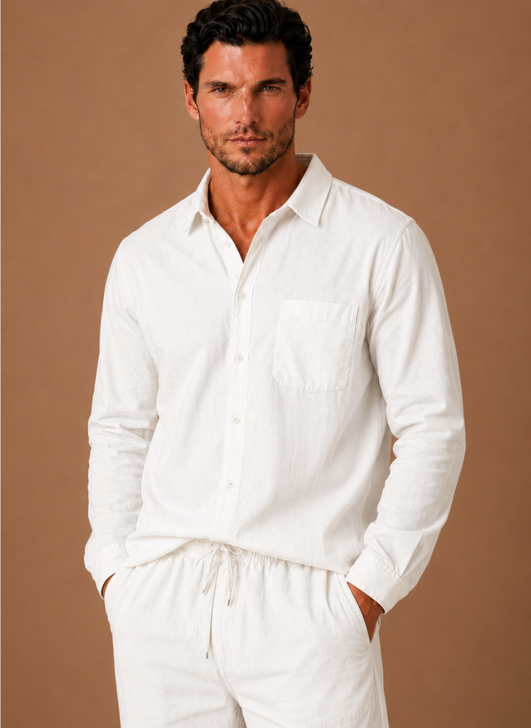 Conjunto de Estilo de Lino y Algodón para Hombre – Camisa y Pantalones Smart Casual | Areleon