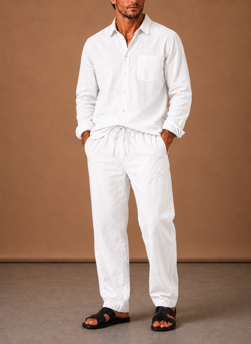 Conjunto de Estilo de Lino y Algodón para Hombre – Camisa y Pantalones Smart Casual | Areleon