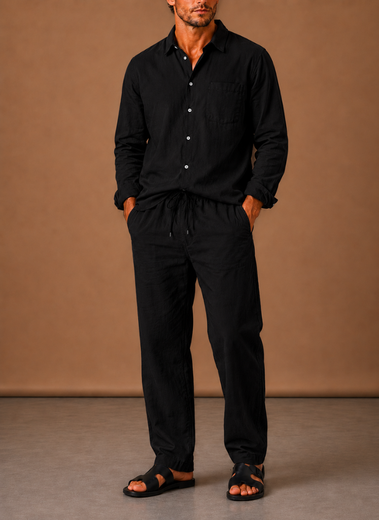 Conjunto de Estilo de Lino y Algodón para Hombre – Camisa y Pantalones Smart Casual | Areleon