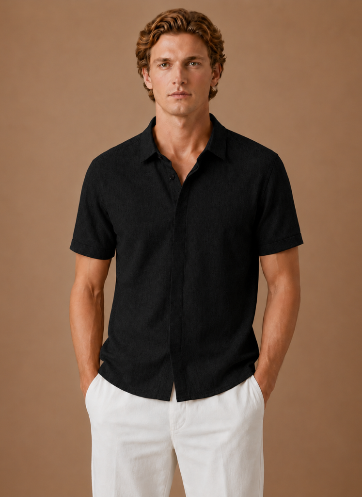 Camisa de Algodón Estilo Lino de Manga Corta para Hombre – Casual Elegante | Areleon