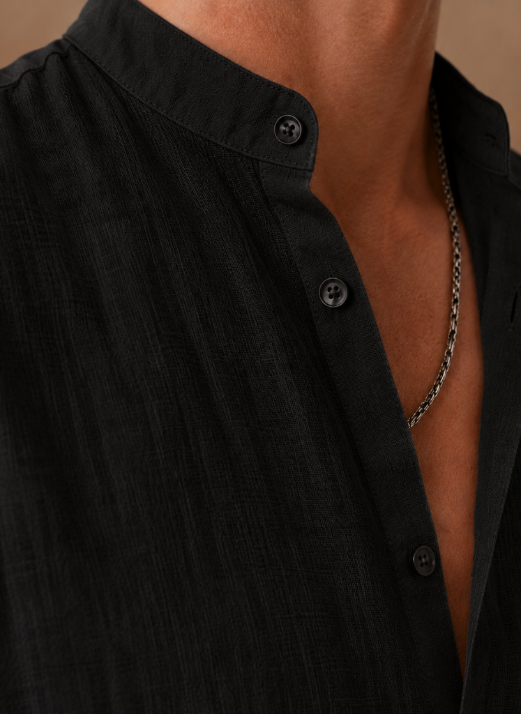 Camisa de Lino con Cuello Abierto para Hombre – Corte Casual Relajado | Areleon