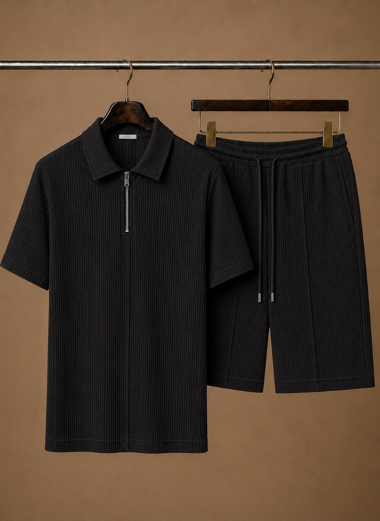 Conjunto de Polo y Pantalones Cortos a Juego para Hombre – Verano Acanalado | Areleon