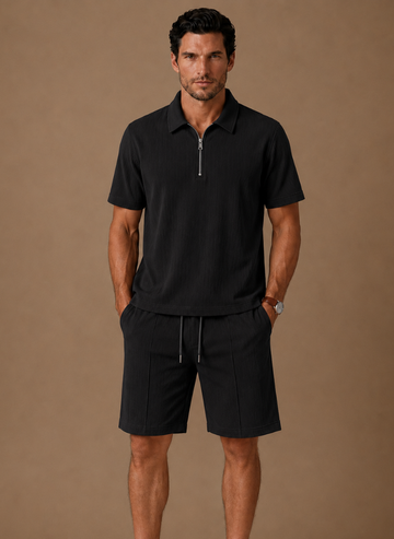 Conjunto de Polo y Pantalones Cortos a Juego para Hombre – Verano Acanalado | Areleon