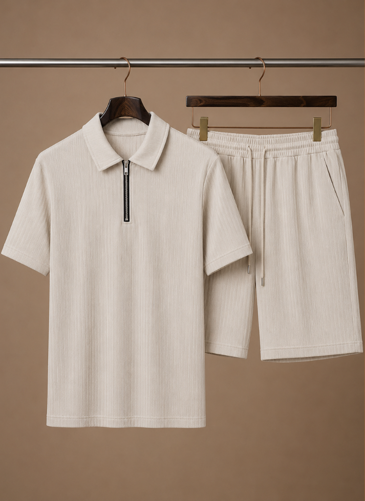 Conjunto de Polo y Pantalones Cortos a Juego para Hombre – Verano Acanalado | Areleon