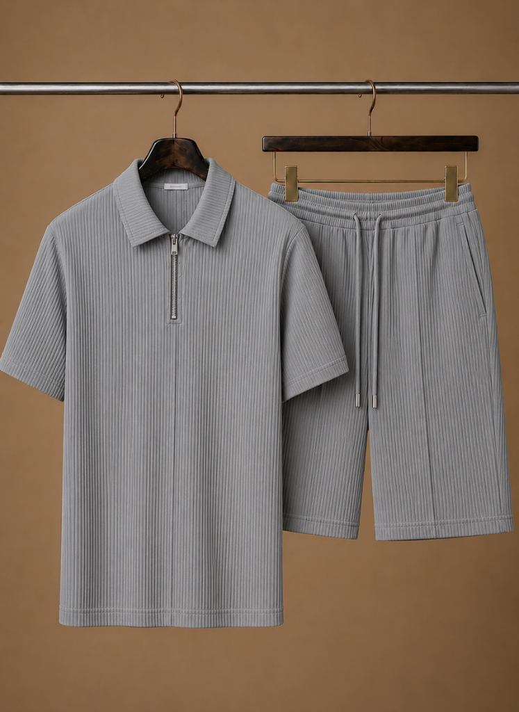 Conjunto de Polo y Pantalones Cortos a Juego para Hombre – Verano Acanalado | Areleon