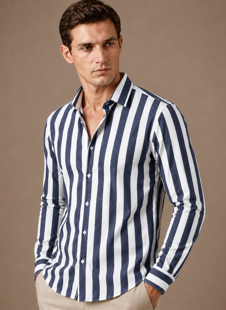 Camisa de Hombre a Rayas con Botones – Verano Smart Casual | Areleon