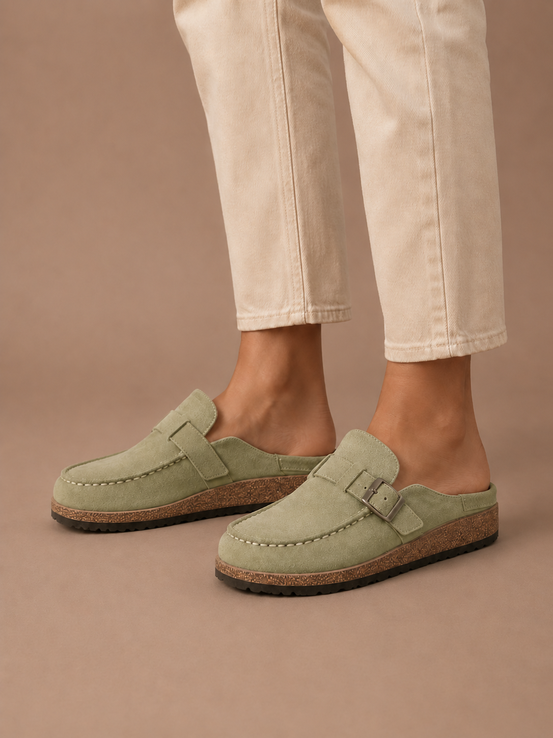Zuecos de Ante para Mujer – Detalle de Hebilla Slip-On | Areleon
