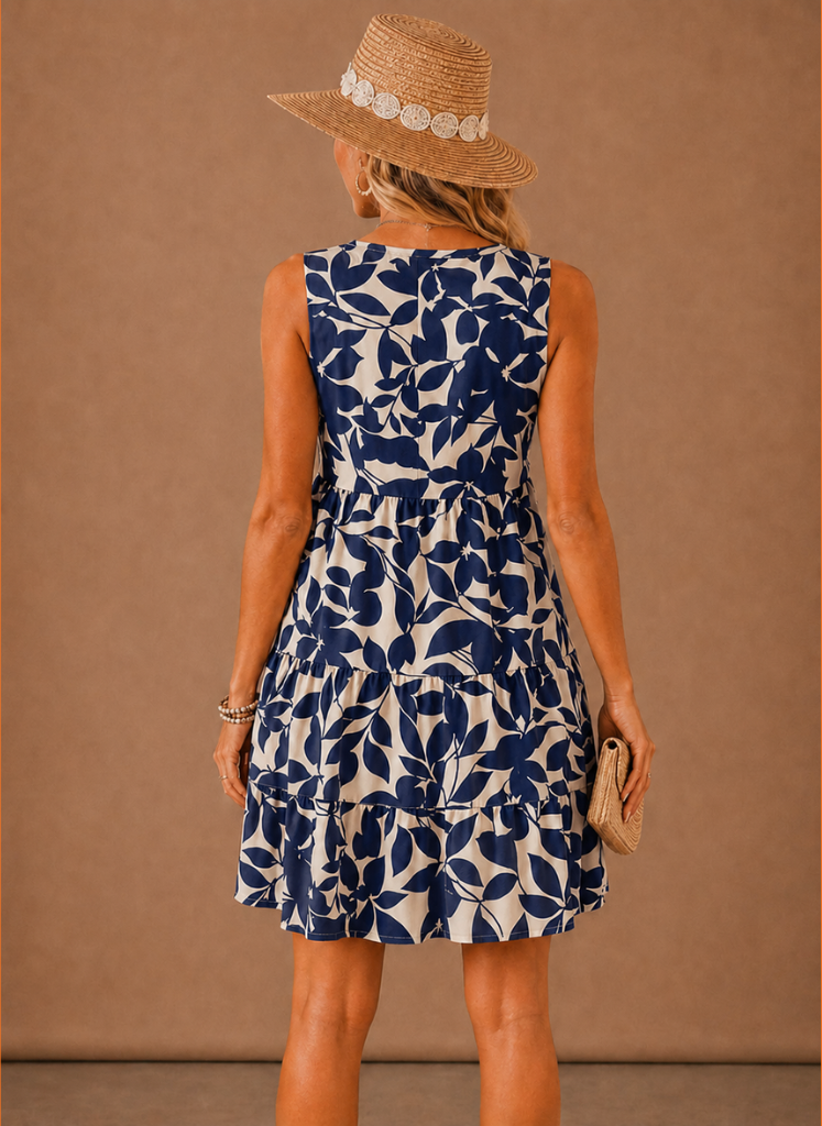 Vestido Mini Floral de Mujer con Volantes – Sin Mangas Verano | Areleon