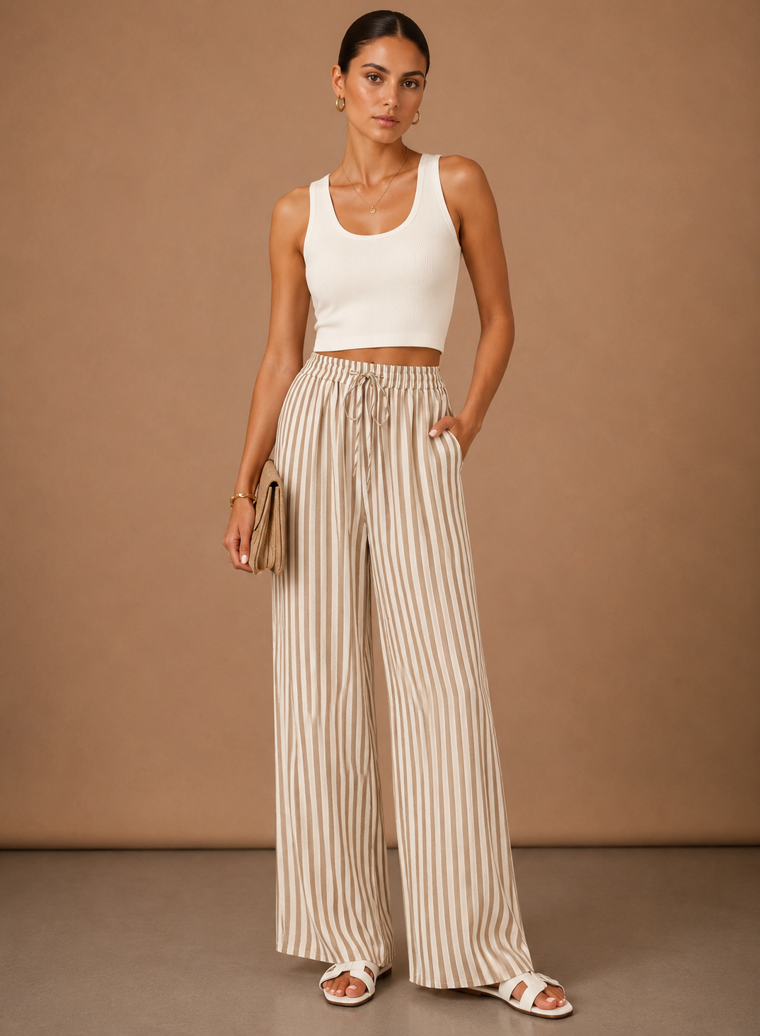 Pantalones Rayados para Mujer – Ligero y Relajado de Pierna Ancha | Areleon
