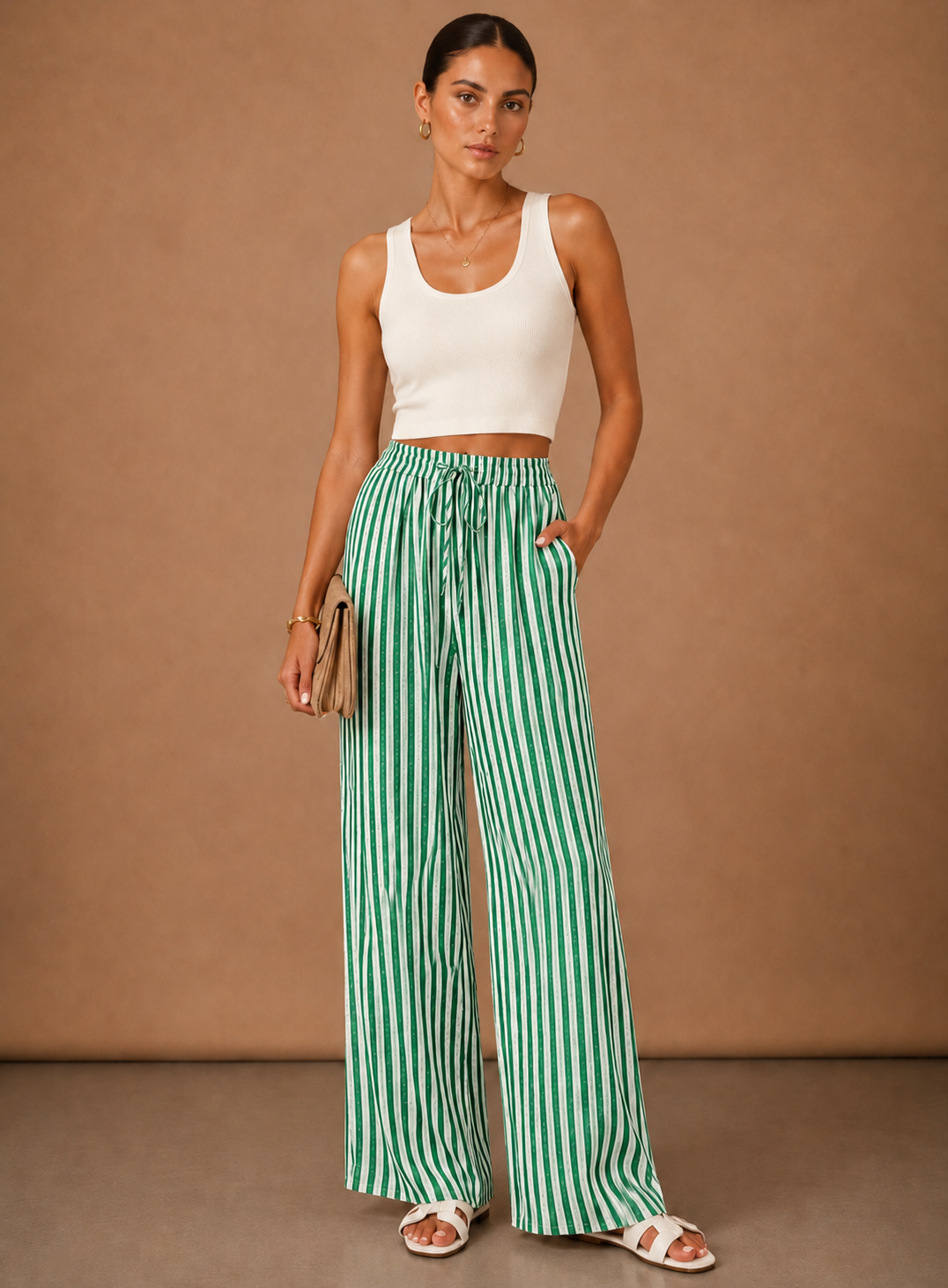 Pantalones Rayados para Mujer – Ligero y Relajado de Pierna Ancha | Areleon