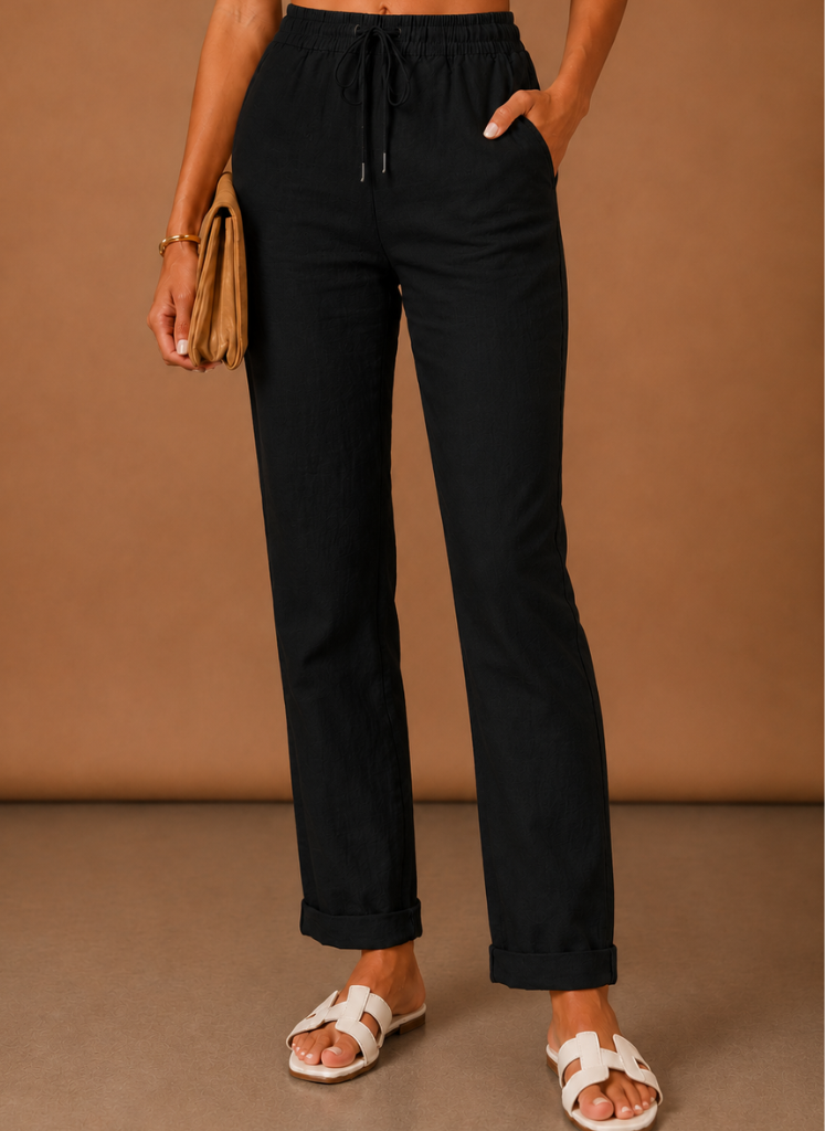 Pantalones de Lino para Mujer – Casual con Cintura Elástica Relajada | Areleon