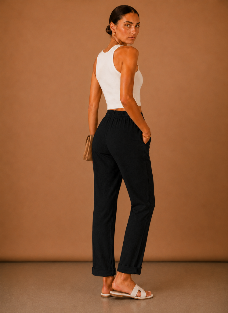 Pantalones de Lino para Mujer – Casual con Cintura Elástica Relajada | Areleon