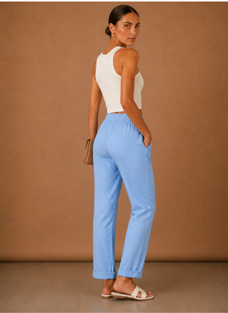 Pantalones de Lino para Mujer – Casual con Cintura Elástica Relajada | Areleon