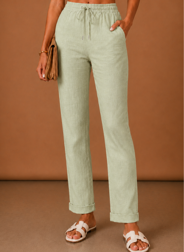 Pantalones de Lino para Mujer – Casual con Cintura Elástica Relajada | Areleon