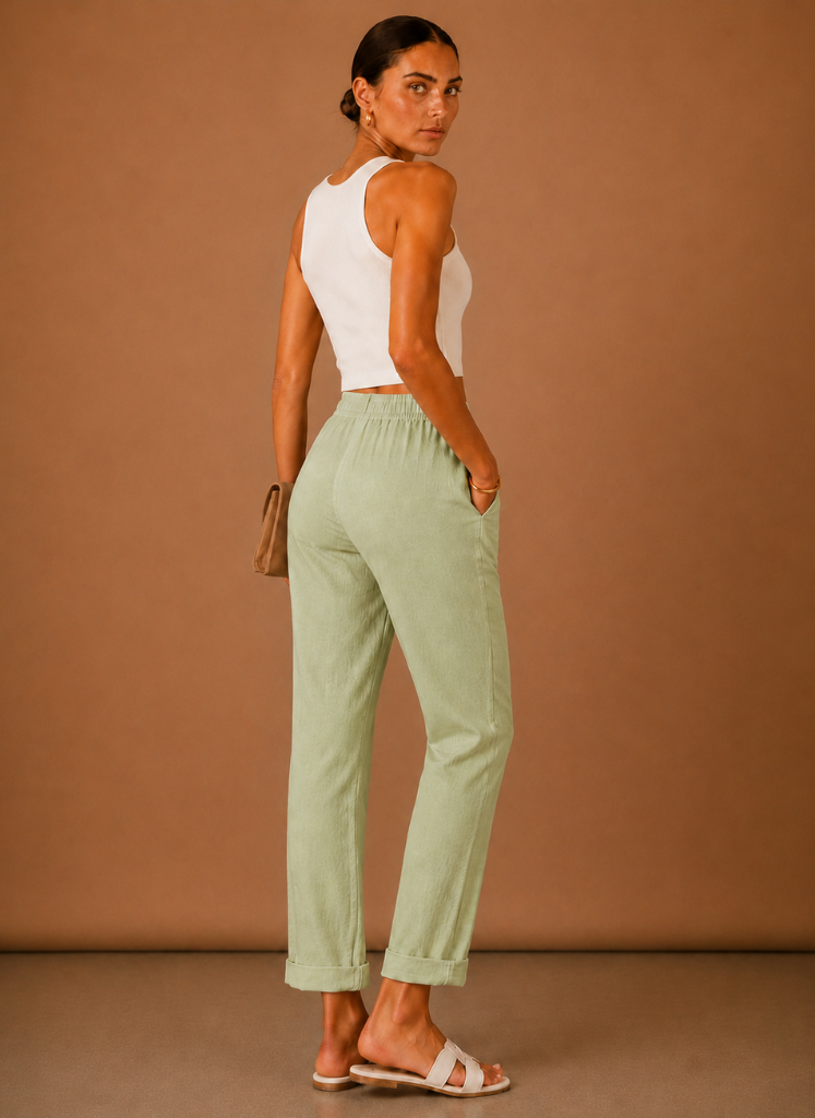 Pantalones de Lino para Mujer – Casual con Cintura Elástica Relajada | Areleon