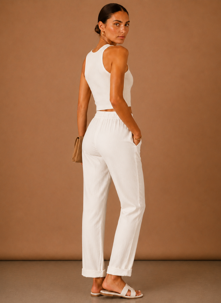 Pantalones de Lino para Mujer – Casual con Cintura Elástica Relajada | Areleon