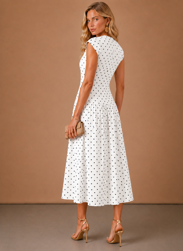 Vestido Midi de Lunares para Mujeres – Ligero y Con Cintura | Areleon