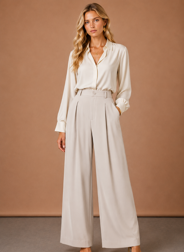 Pantalones de Globo para Mujer – Cintura Alta con Pliegues y Pierna Ancha | Areleon