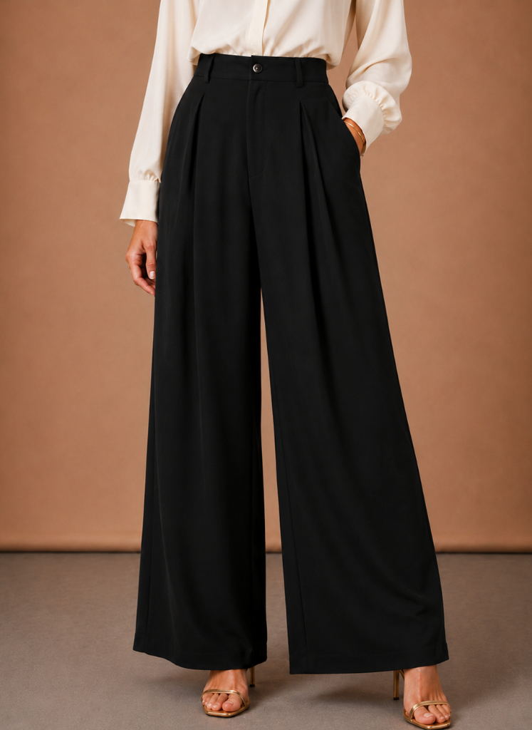 Pantalones de Globo para Mujer – Cintura Alta con Pliegues y Pierna Ancha | Areleon