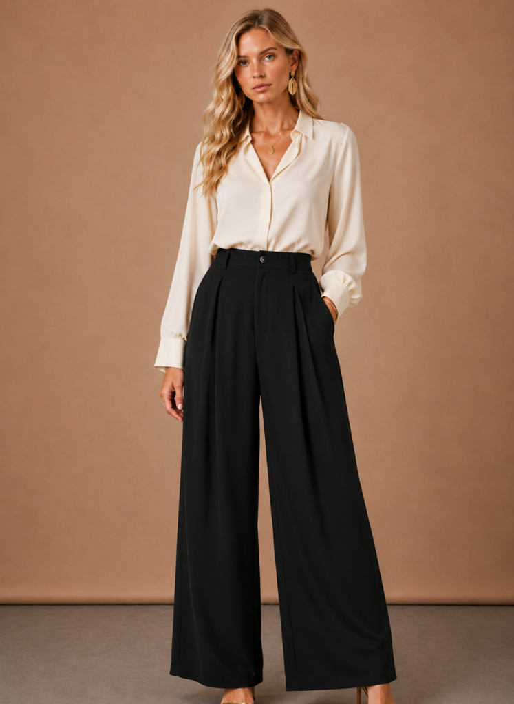 Pantalones de Globo para Mujer – Cintura Alta con Pliegues y Pierna Ancha | Areleon