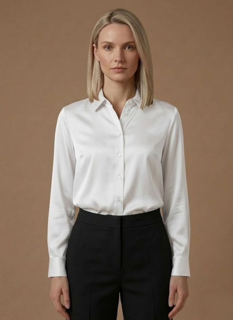 Blusa de Satén para Mujeres – Camisa Elegante de Botones de Manga Larga | Areleon