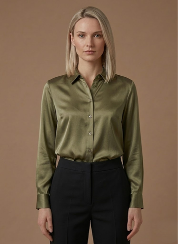 Blusa de Satén para Mujeres – Camisa Elegante de Botones de Manga Larga | Areleon