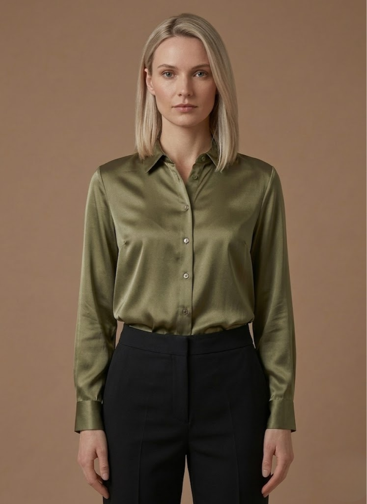 Blusa de Satén para Mujeres – Camisa Elegante de Botones de Manga Larga | Areleon