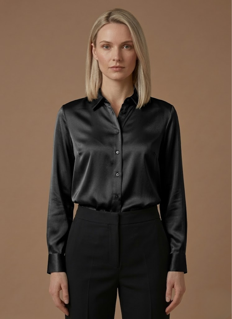 Blusa de Satén para Mujeres – Camisa Elegante de Botones de Manga Larga | Areleon