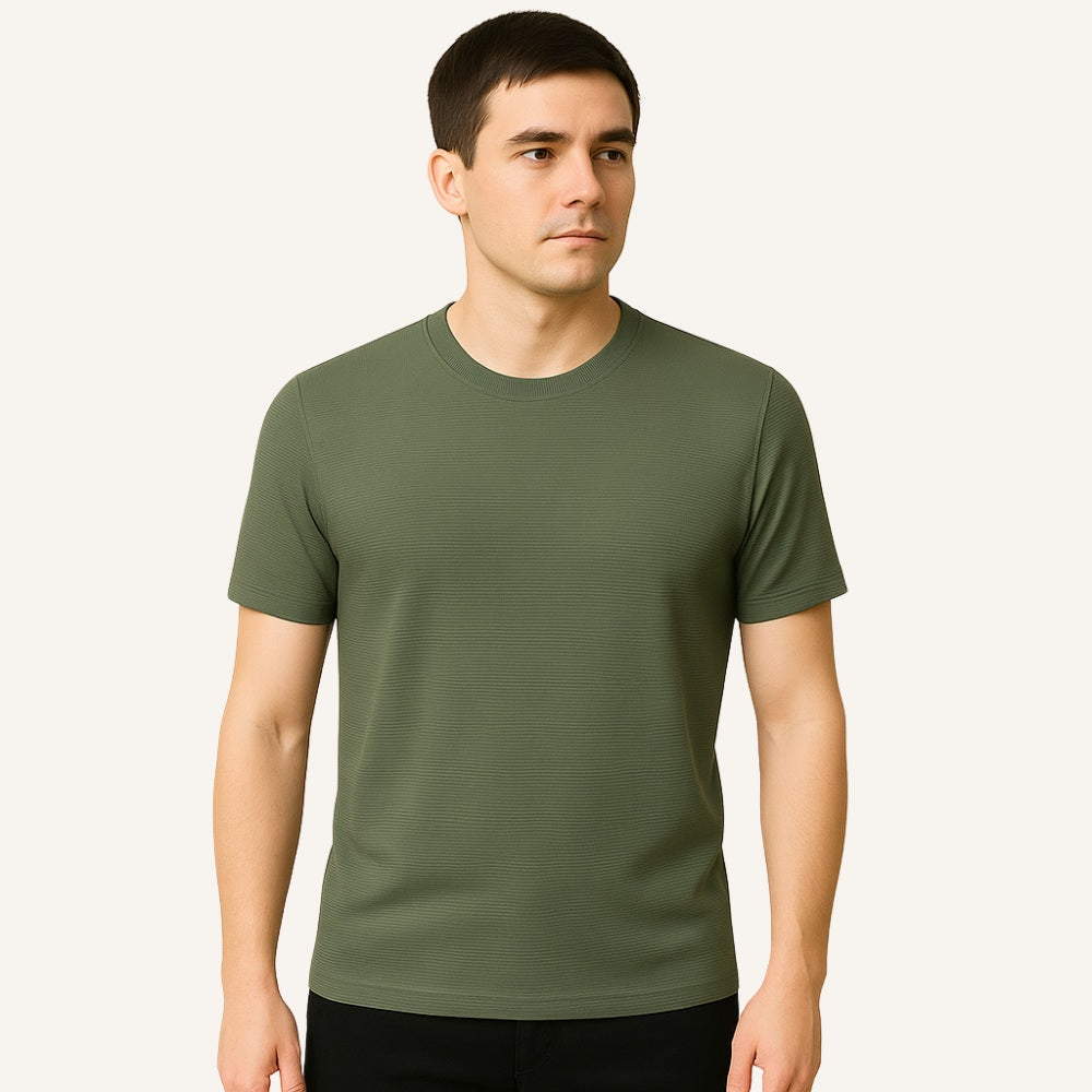 Camiseta Texturizada Básica de Corte Refinado