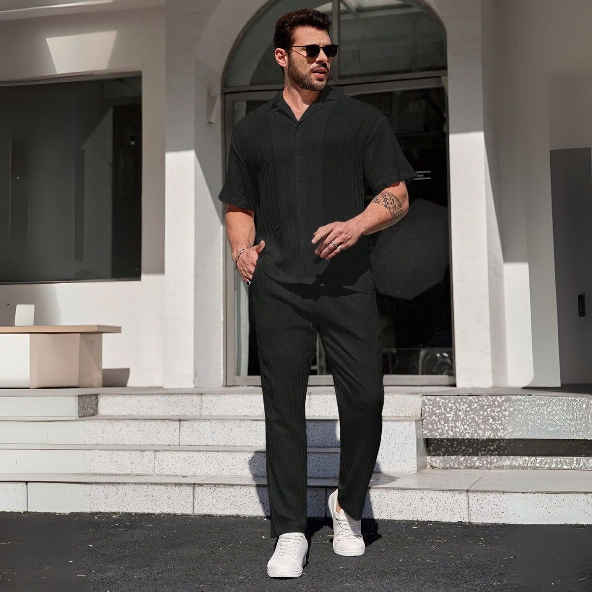 Conjunto de Camisa Texturizada y Pantalones Riviera Ease