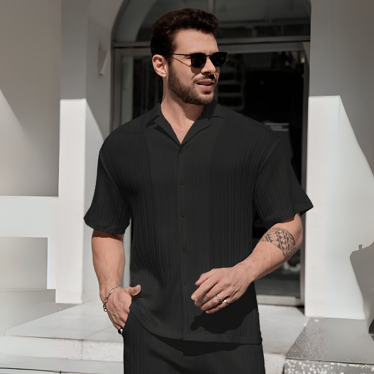 Conjunto de Camisa Texturizada y Pantalones Riviera Ease