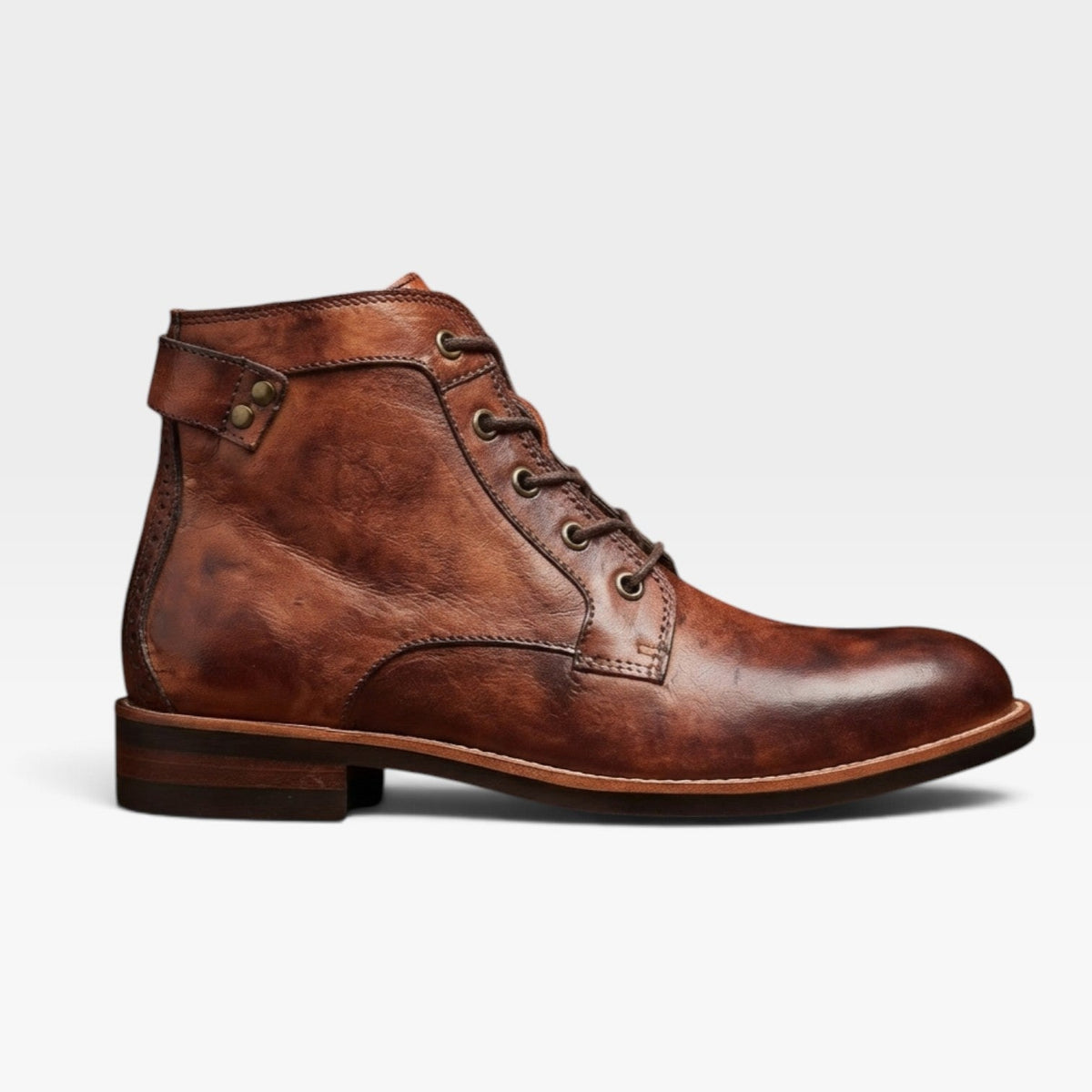 Botas de Cuero para Hombre con Cordones – Botas Clásicas de Tobillo con Correa de Hebilla