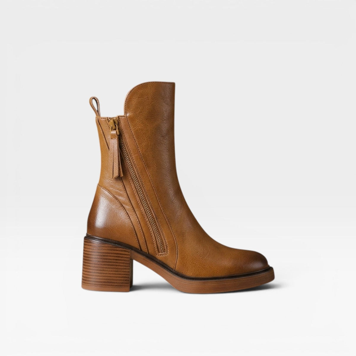 Botas de Cuero para Mujeres – Punta Afila con Tacón Apilado y Cierre de Cremallera Estilo Western