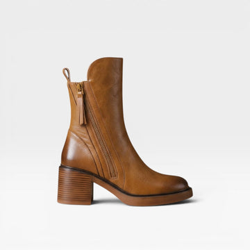 Botas de Cuero para Mujeres – Punta Afila con Tacón Apilado y Cierre de Cremallera Estilo Western