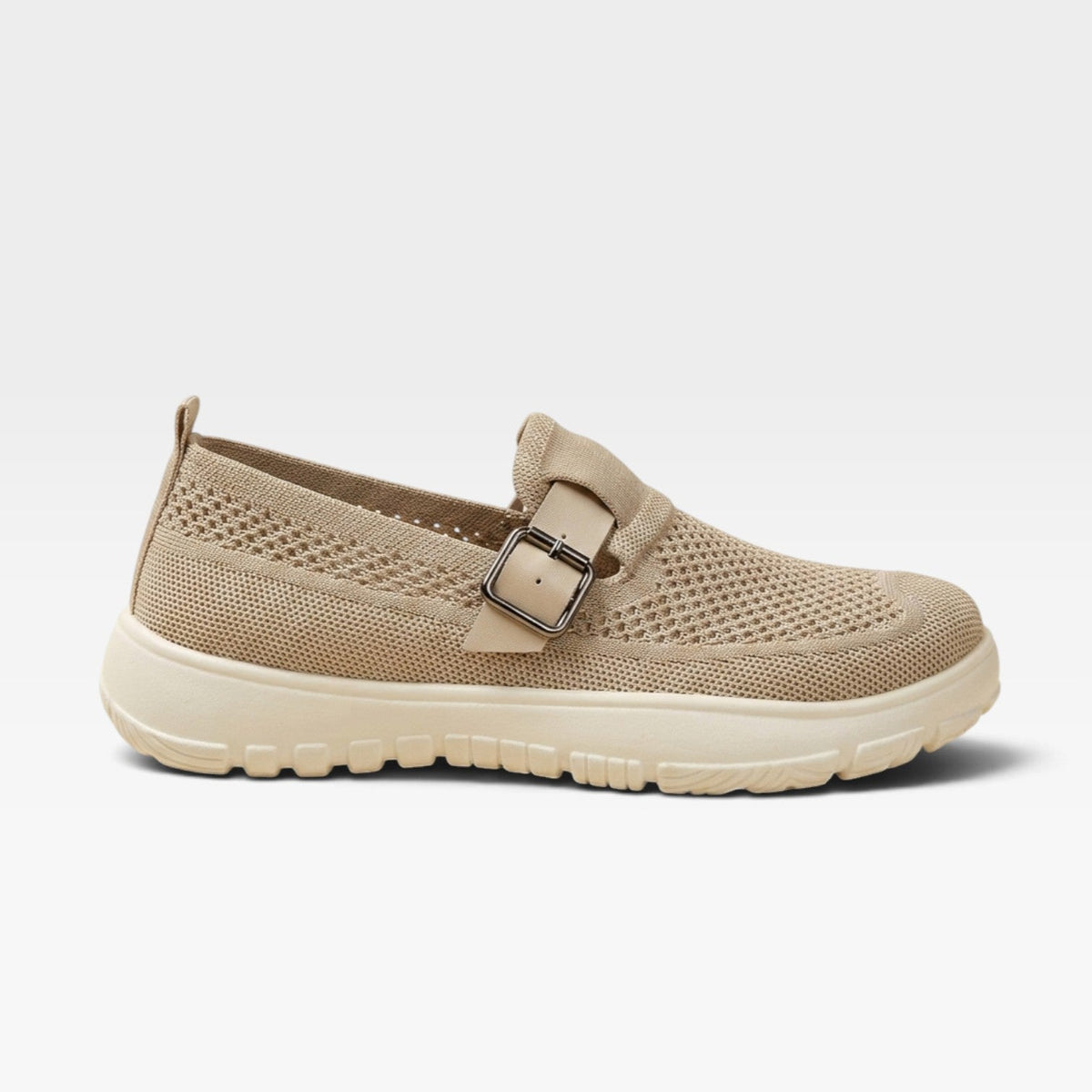 Zapatos de Mujer Slip On de Tejido – Zapatillas Cómodas con Suela Acolchada y Correa de Hebilla