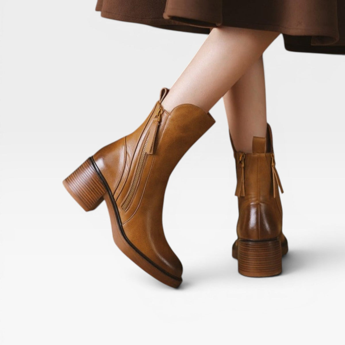 Botas de Cuero para Mujeres – Punta Afila con Tacón Apilado y Cierre de Cremallera Estilo Western