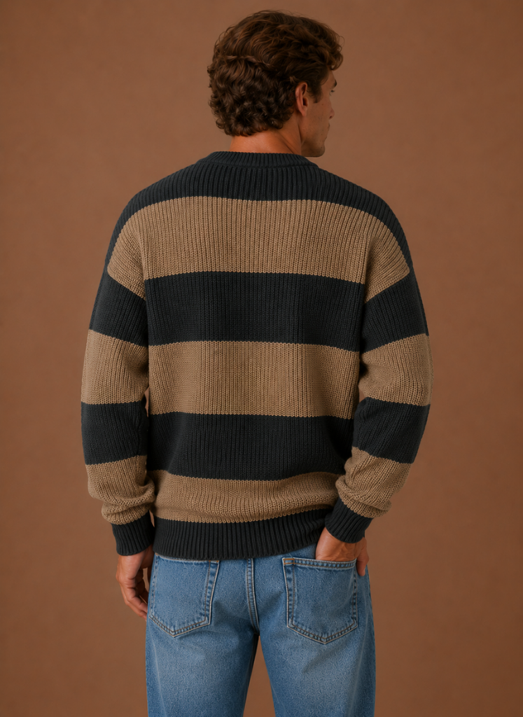 Suéter de Punto a Rayas para Hombre – Pulóver de Cuello Redondo | Areleon