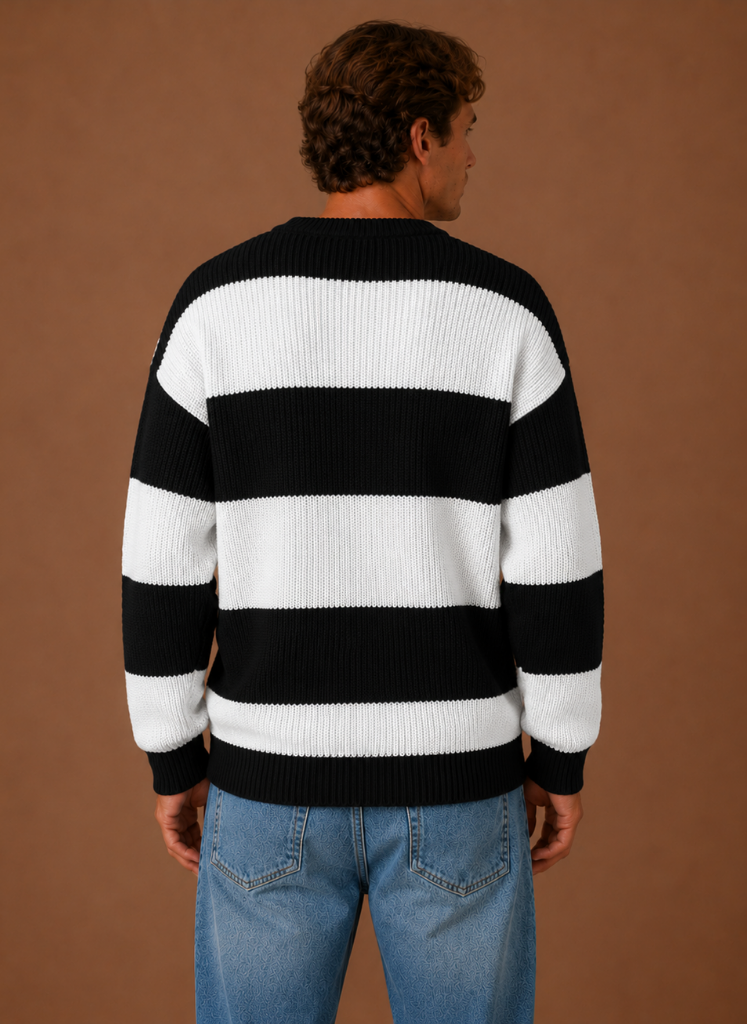 Suéter de Punto a Rayas para Hombre – Pulóver de Cuello Redondo | Areleon