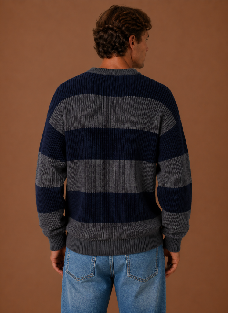Suéter de Punto a Rayas para Hombre – Pulóver de Cuello Redondo | Areleon
