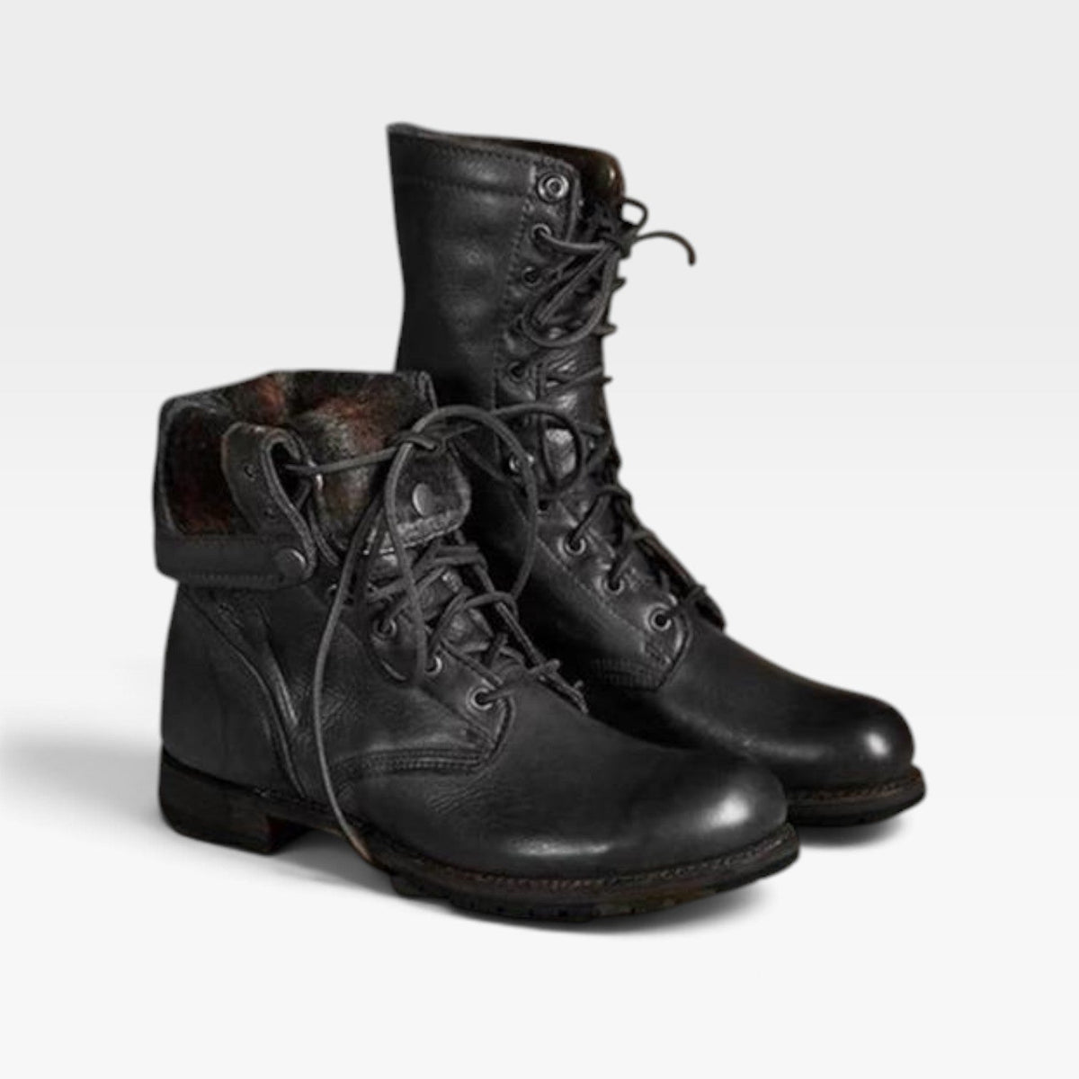 Botas de combate de cuero para mujer con cordones